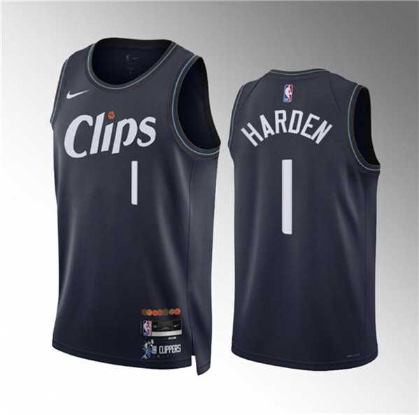 Men's Los Angeles Clippers #1 James Harden Navy 2023-24 City Edition Stitched Jersey Dzhi